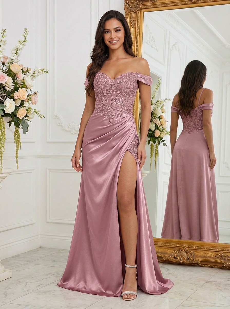 Satin Off Shoulder Mermaid Prom Dresses
