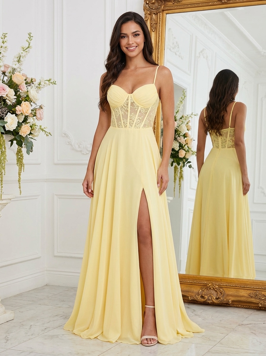 Chiffon Spaghetti Straps A Line Prom Dresses