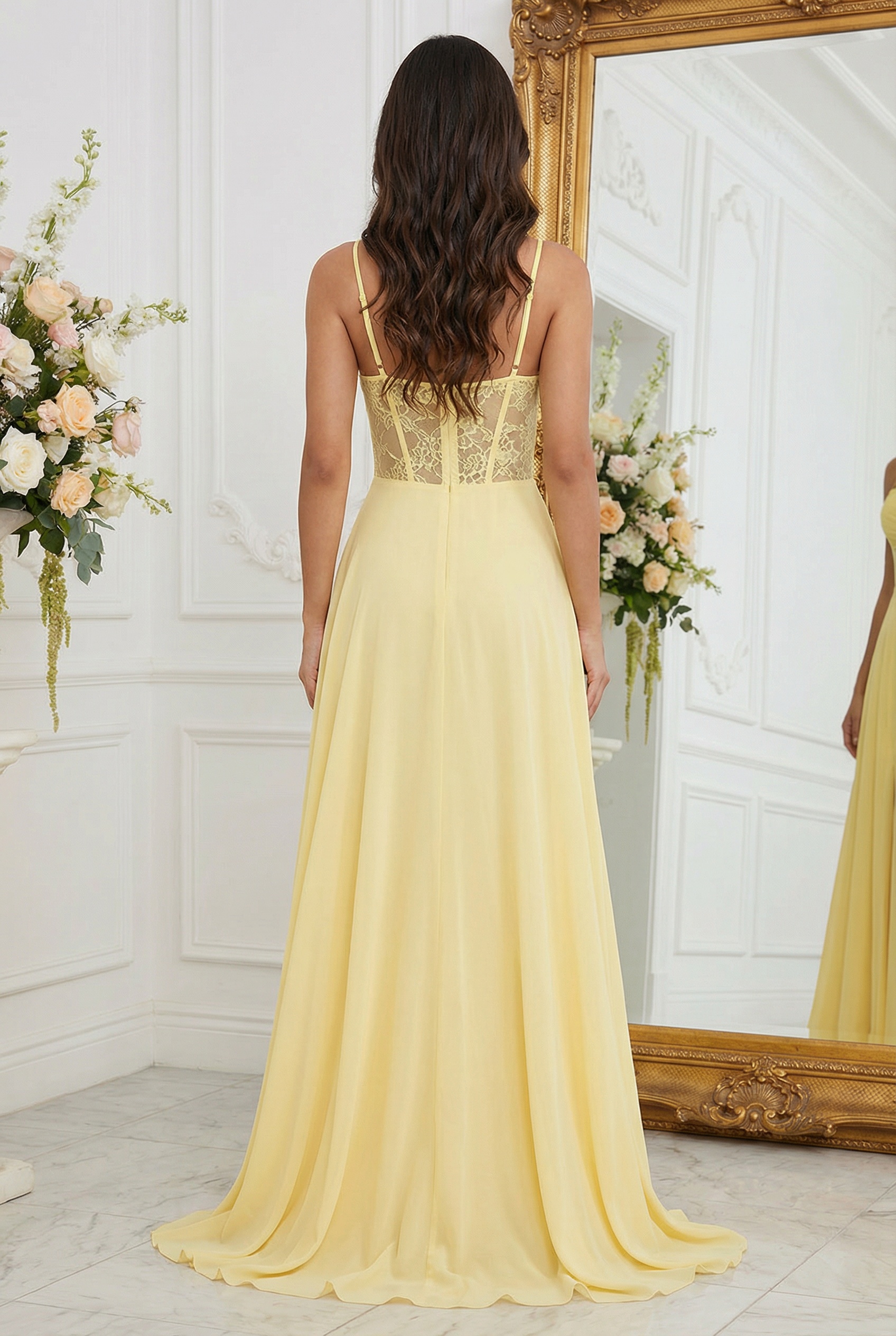 Chiffon Spaghetti Straps A Line Prom Dresses