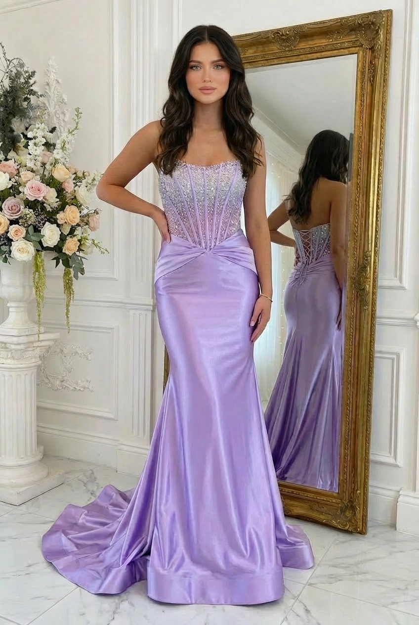 Satin Strapless Mermaid Prom Dresses