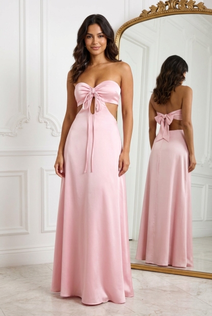 Satin Strapless A Line Prom Dresses