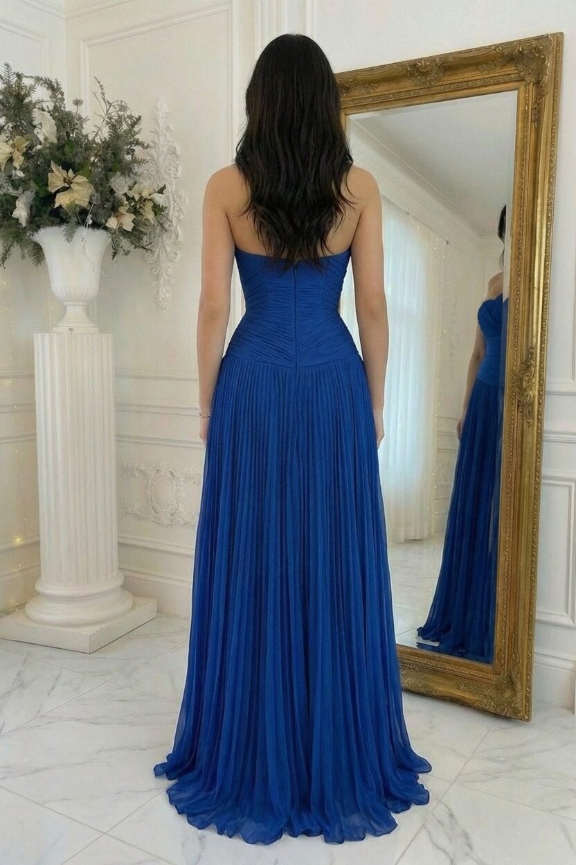 Chiffon Strapless A Line Prom Dresses with Slit