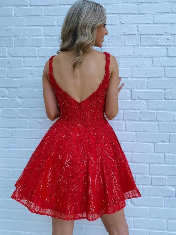 Tulle Spaghetti Straps A Line Homecoming Dresses with Beads
