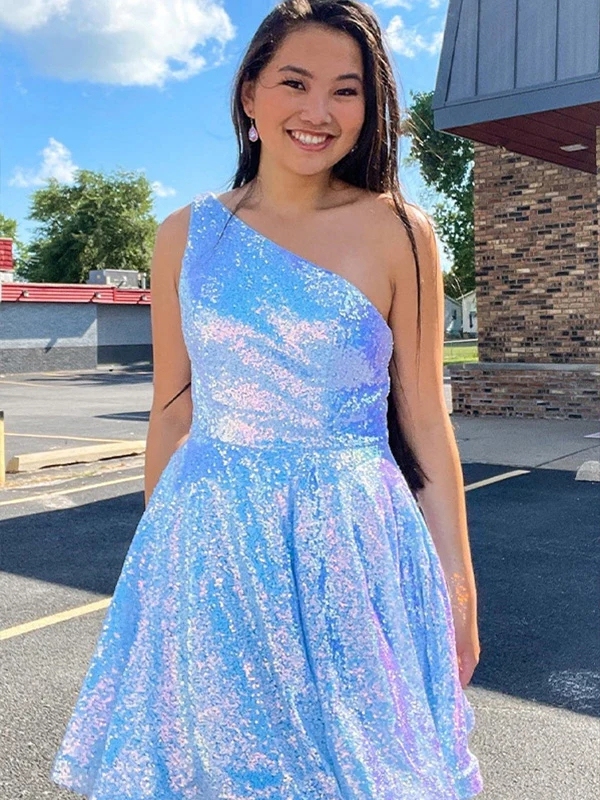 Sequin One Shoulder A Line Homecoming Dresses