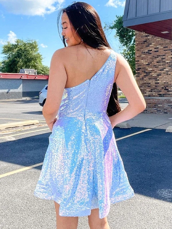 Sequin One Shoulder A Line Homecoming Dresses