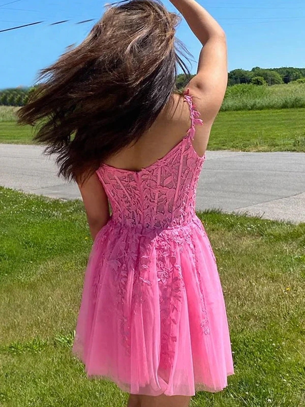 Tulle Embroideried Off Shoulder A Line Homecoming Dresses with Applique