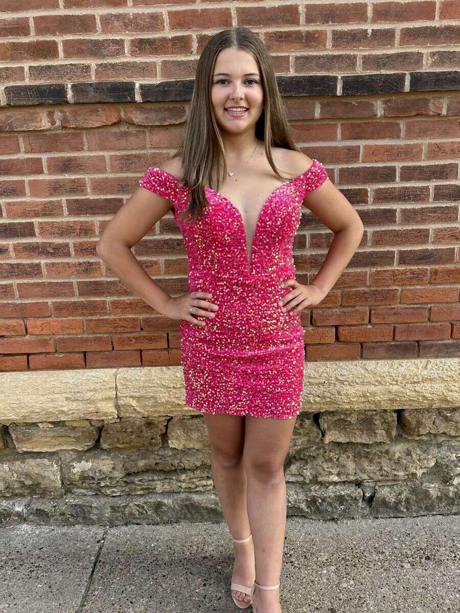 Sequin Off Shoulder Bodycon Homecoming Dresses with Beads