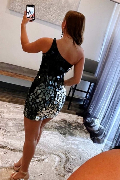 Sequin One Shoulder Bodycon Homecoming Dresses with Slit