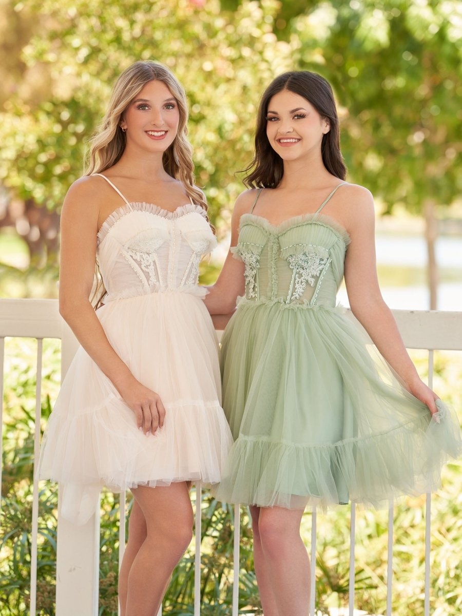 Tulle Spaghetti Strap A Line Homecoming Dresses with Applique