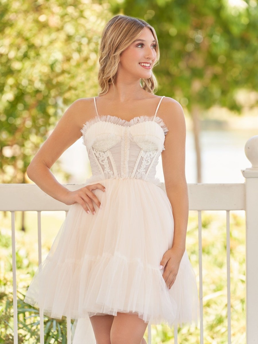 Tulle Spaghetti Strap A Line Homecoming Dresses with Applique