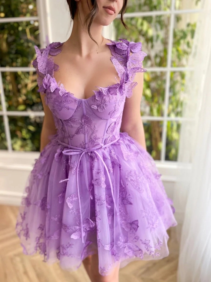 3D Floral Sweetheart A Line Homecoming Dresses with Ruffles