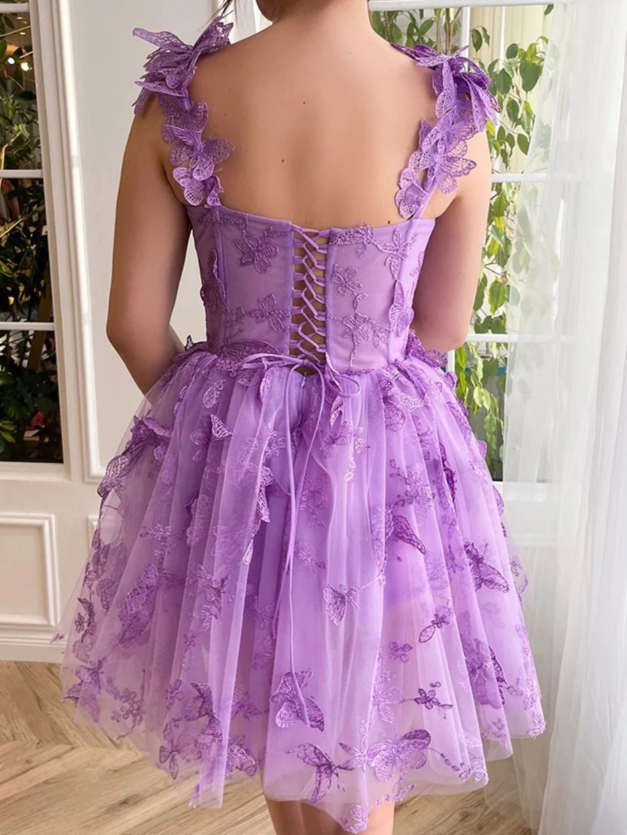 3D Floral Sweetheart A Line Homecoming Dresses with Ruffles