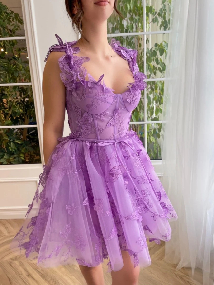 3D Floral Sweetheart A Line Homecoming Dresses with Ruffles