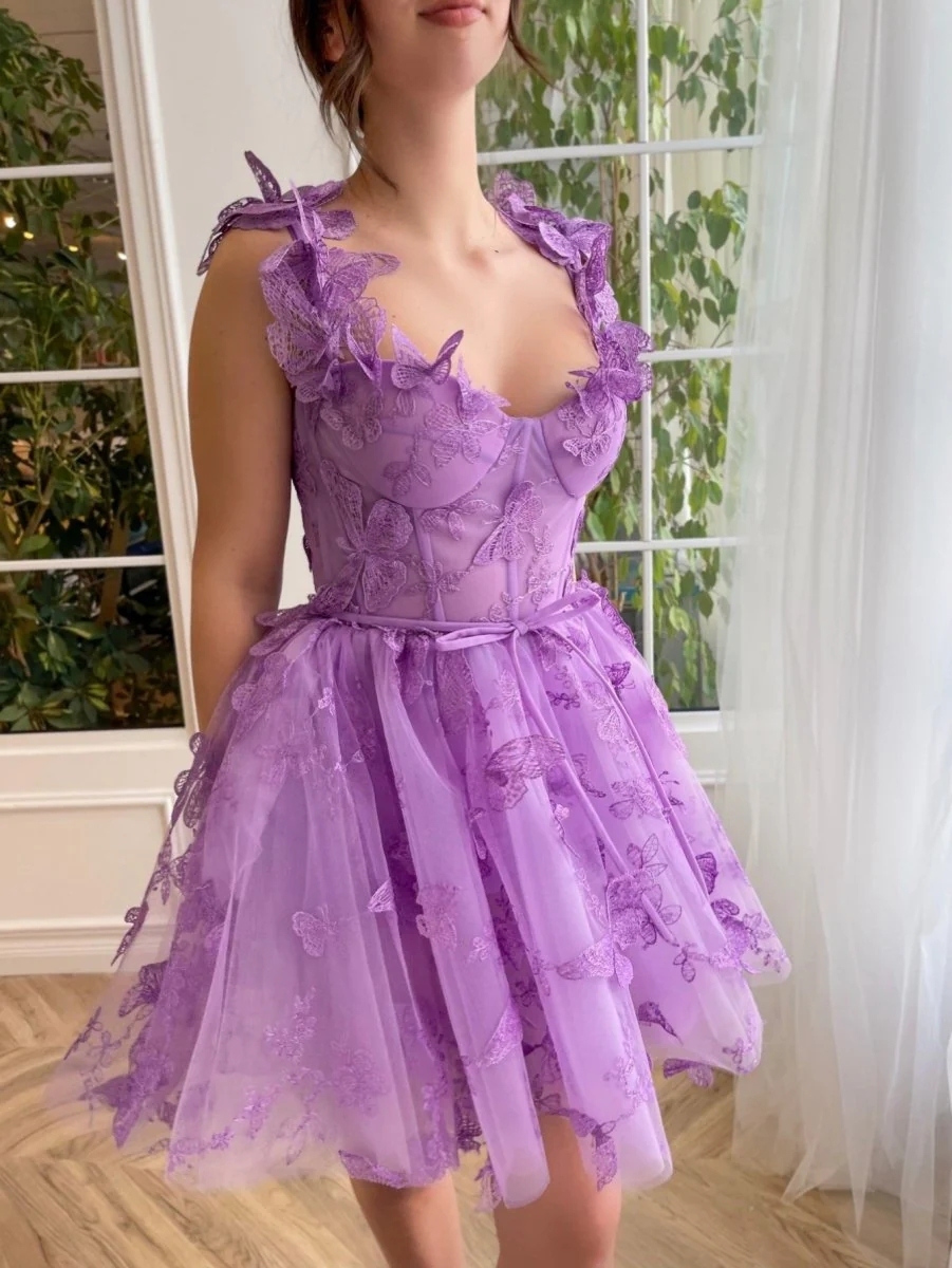 3D Floral Sweetheart A Line Homecoming Dresses with Ruffles
