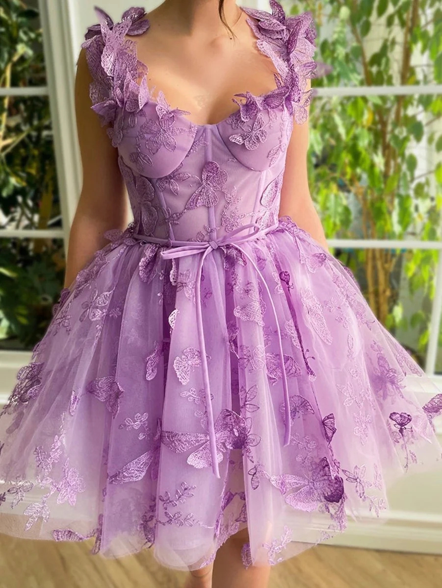 3D Floral Sweetheart A Line Homecoming Dresses with Ruffles