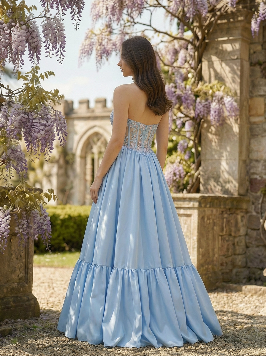 Satin Sweetheart A Line Prom Dresses with Applique