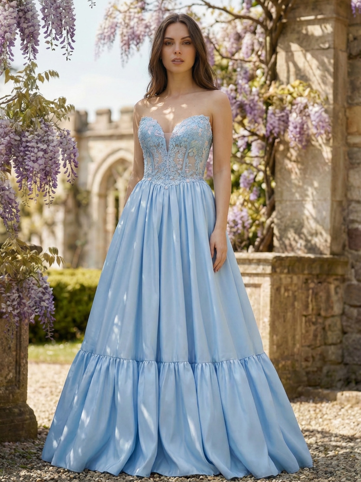 Satin Sweetheart A Line Prom Dresses with Applique