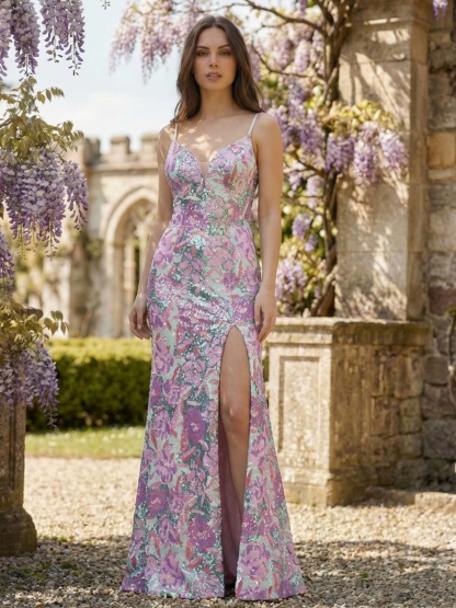 Satin Spaghetti Straps A Line Prom Dresses with Applique