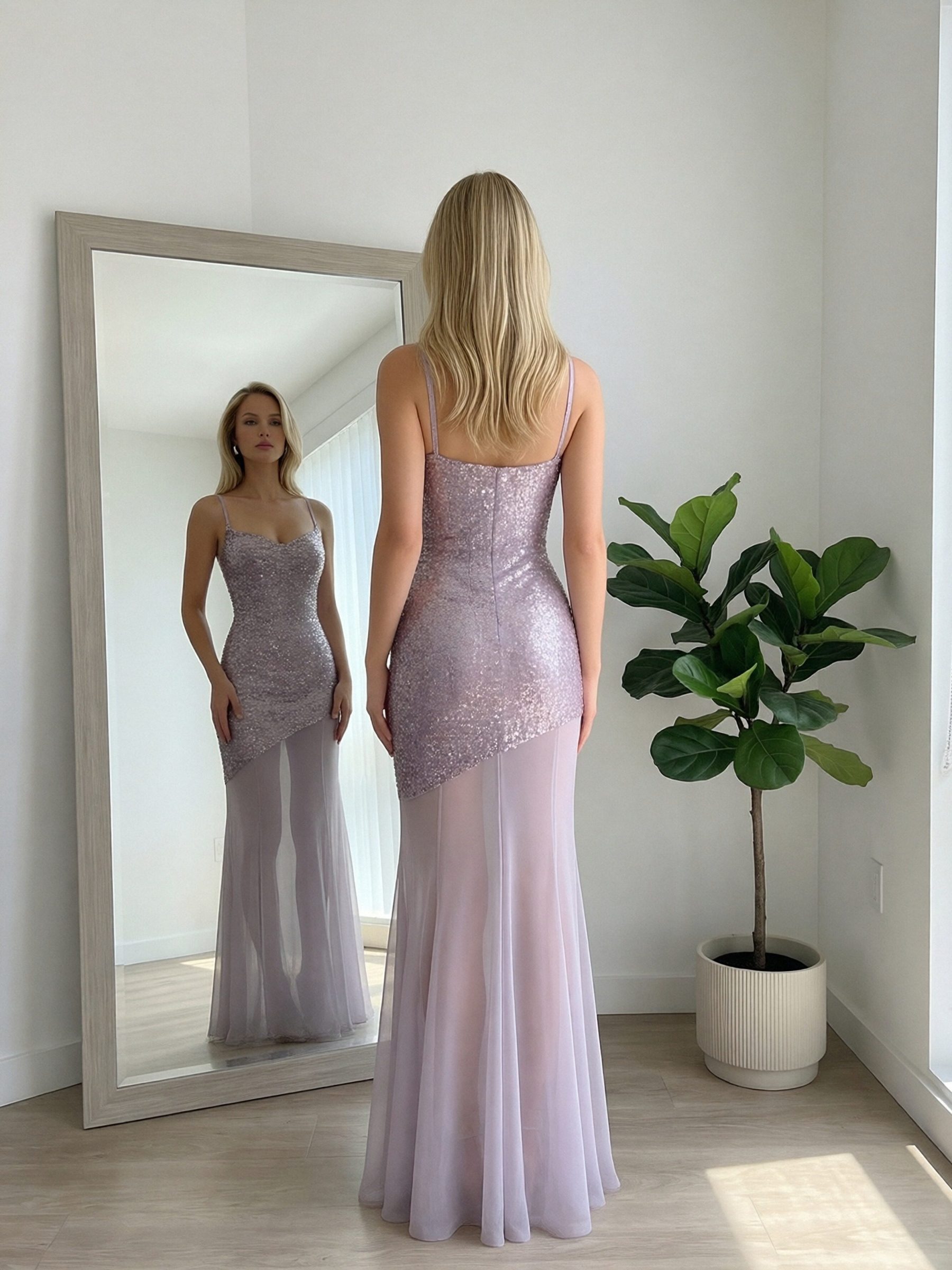 Sequin Strapless Mermaid Prom Dresses with Backless Design