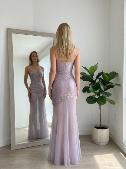 Sequin Strapless Mermaid Prom Dresses with Backless Design