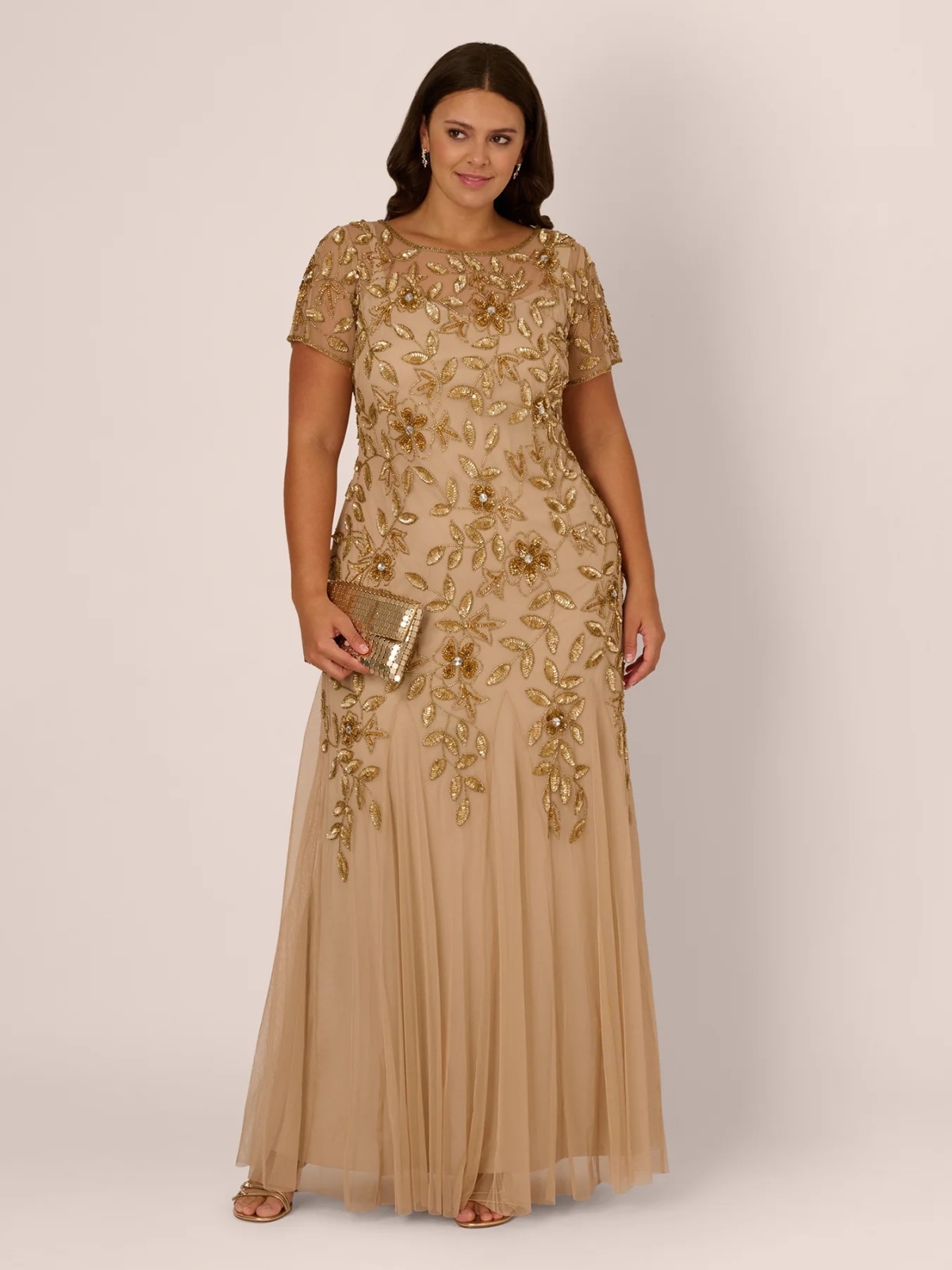 Beaded Crew Neck A Line Plus Size Dresses