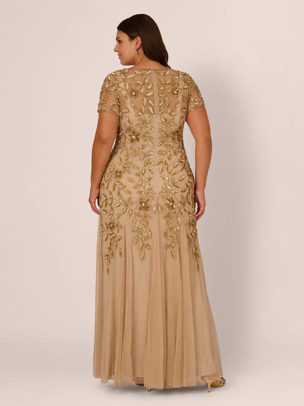 Beaded Crew Neck A Line Plus Size Dresses