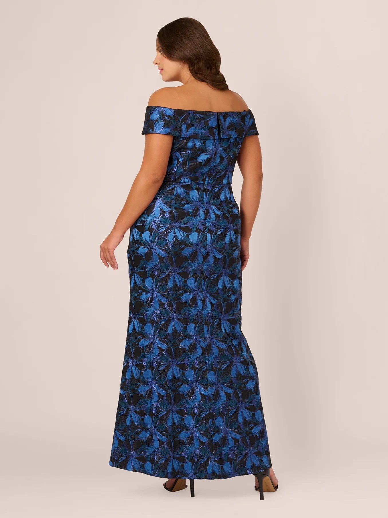 Jacquard Off Shoulder A Line Plus Size Dresses with Slit