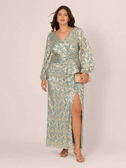 Jacquard V Neck Bodycon Plus Size Dresses with Slit