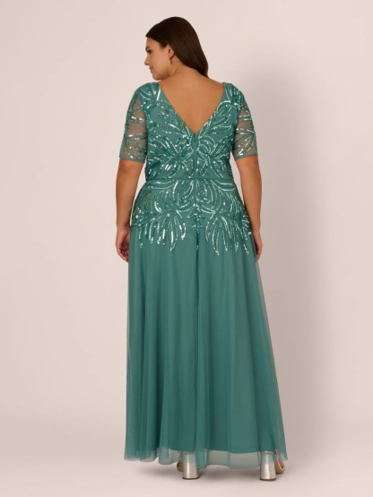 Sequin Tulle V Neck A Line Plus Size Dresses