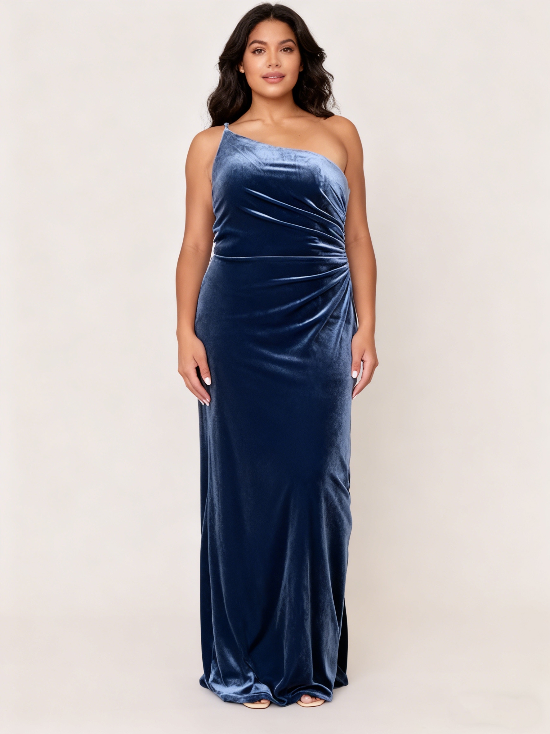 Velvet One Shoulder Mermaid Plus Size Dresses