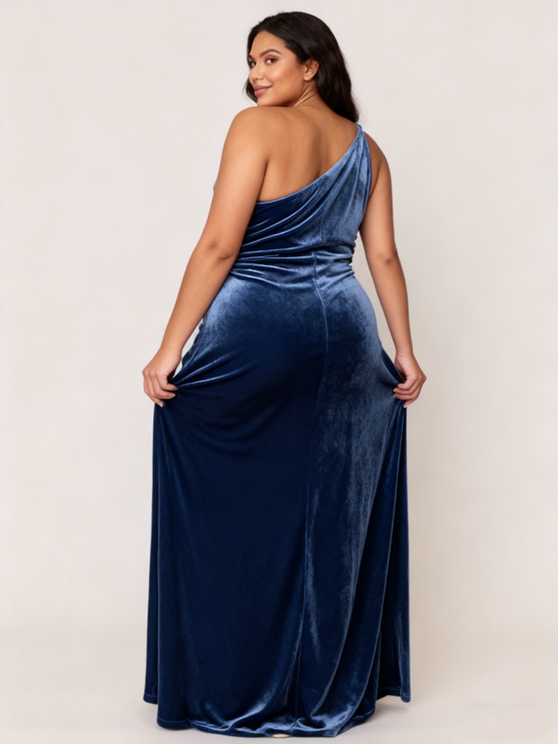 Velvet One Shoulder Mermaid Plus Size Dresses