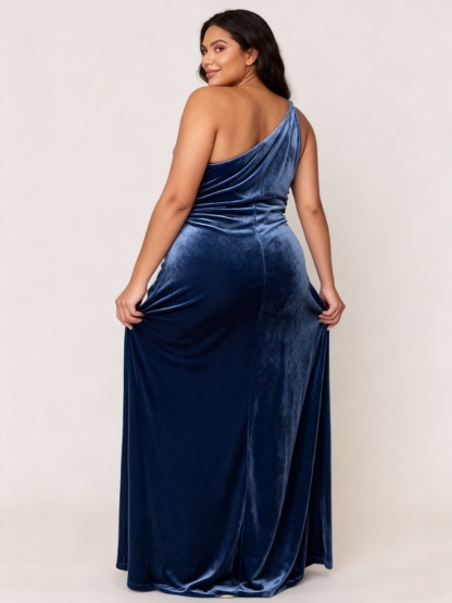 Velvet One Shoulder Mermaid Plus Size Dresses