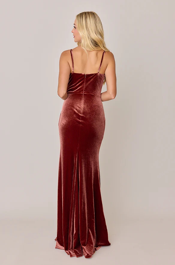 Velvet Spaghetti Straps Mermaid Plus Size Dresses with Slit
