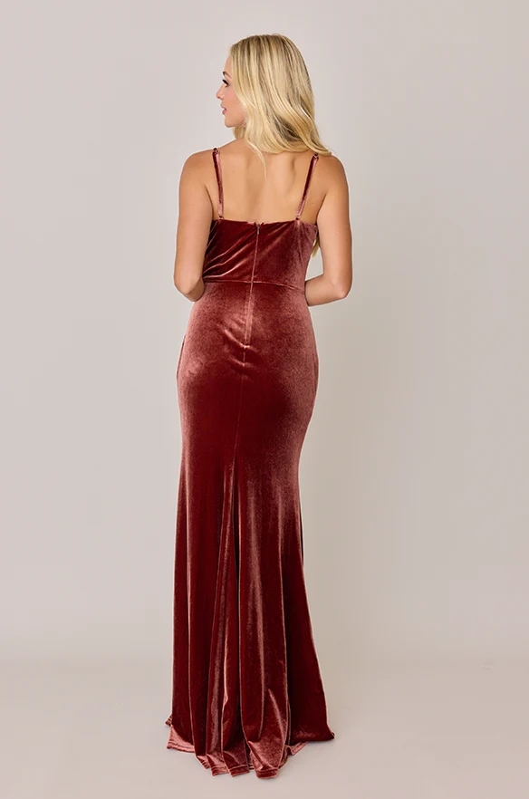 Velvet Spaghetti Straps Mermaid Plus Size Dresses with Slit