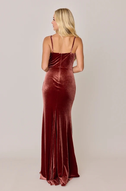 Velvet Spaghetti Straps Mermaid Plus Size Dresses with Slit