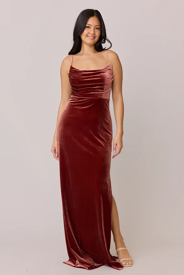 Velvet Spaghetti Straps Mermaid Plus Size Dresses with Slit