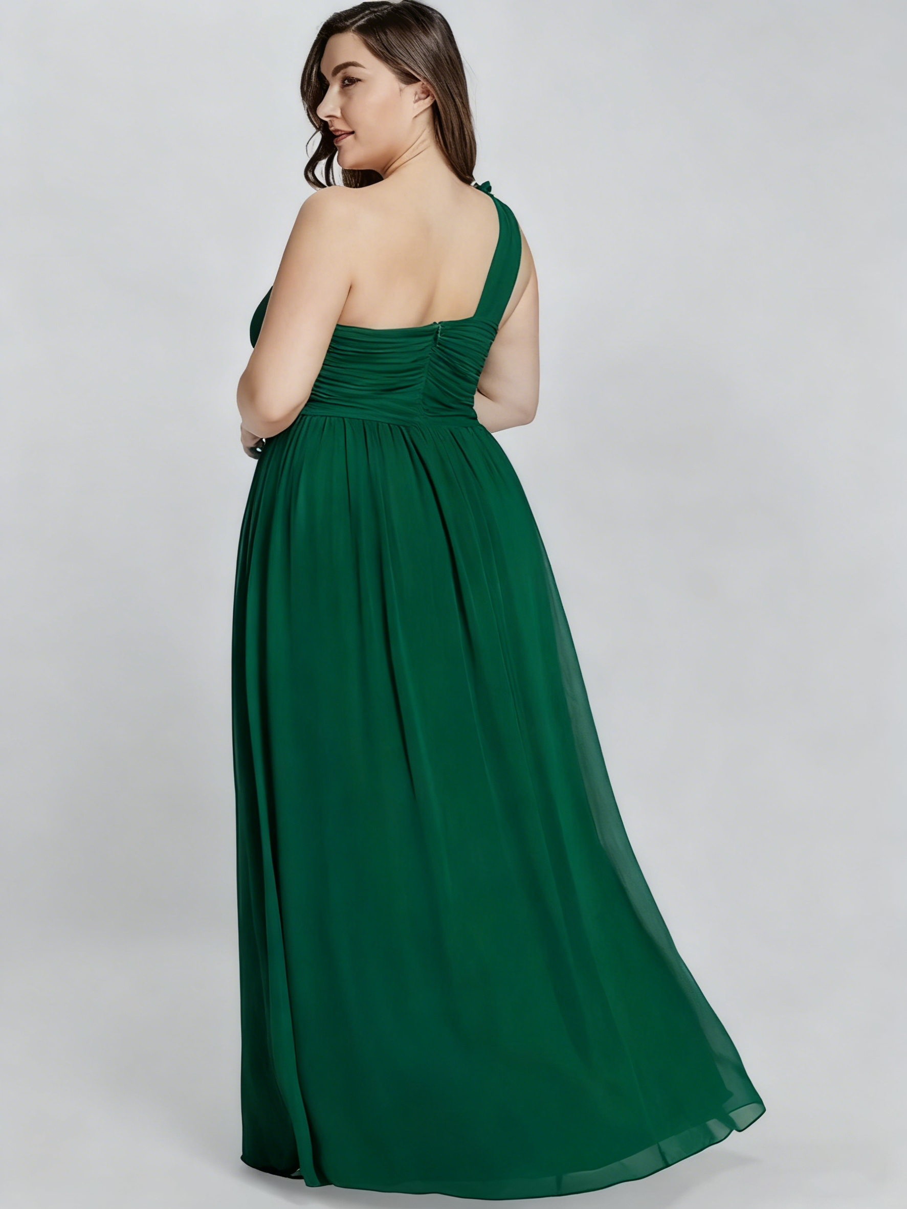 Chiffon One Shoulder Pleated Plus Size Dresses