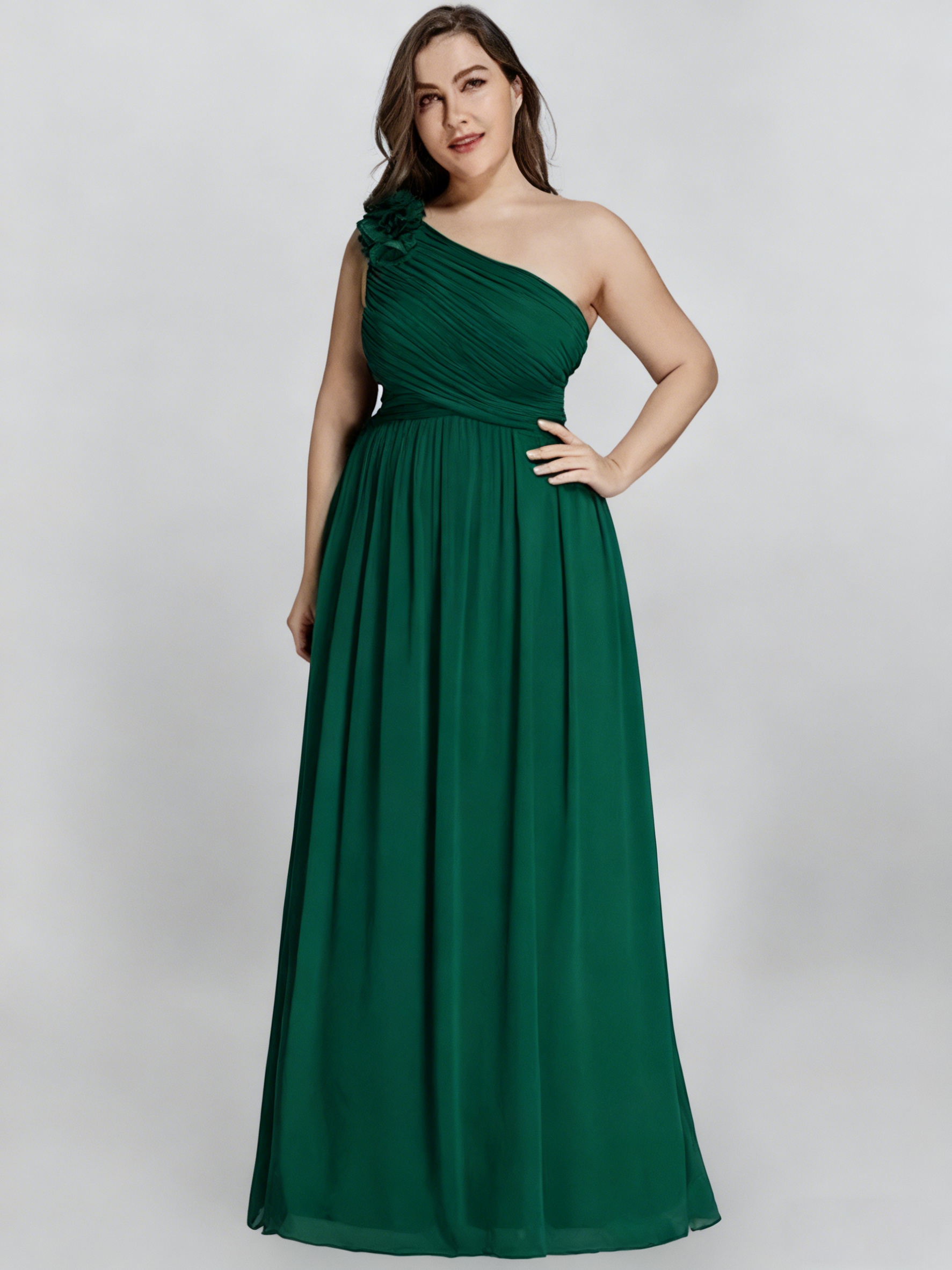 Chiffon One Shoulder Pleated Plus Size Dresses