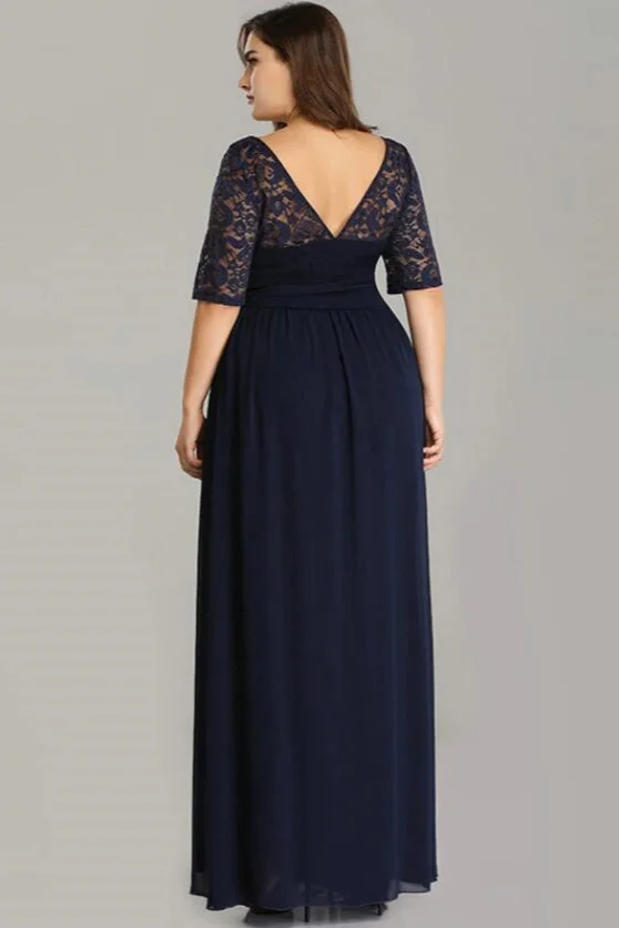 Lace Applique Crew Neck A Line Plus Size Dresses with Belt