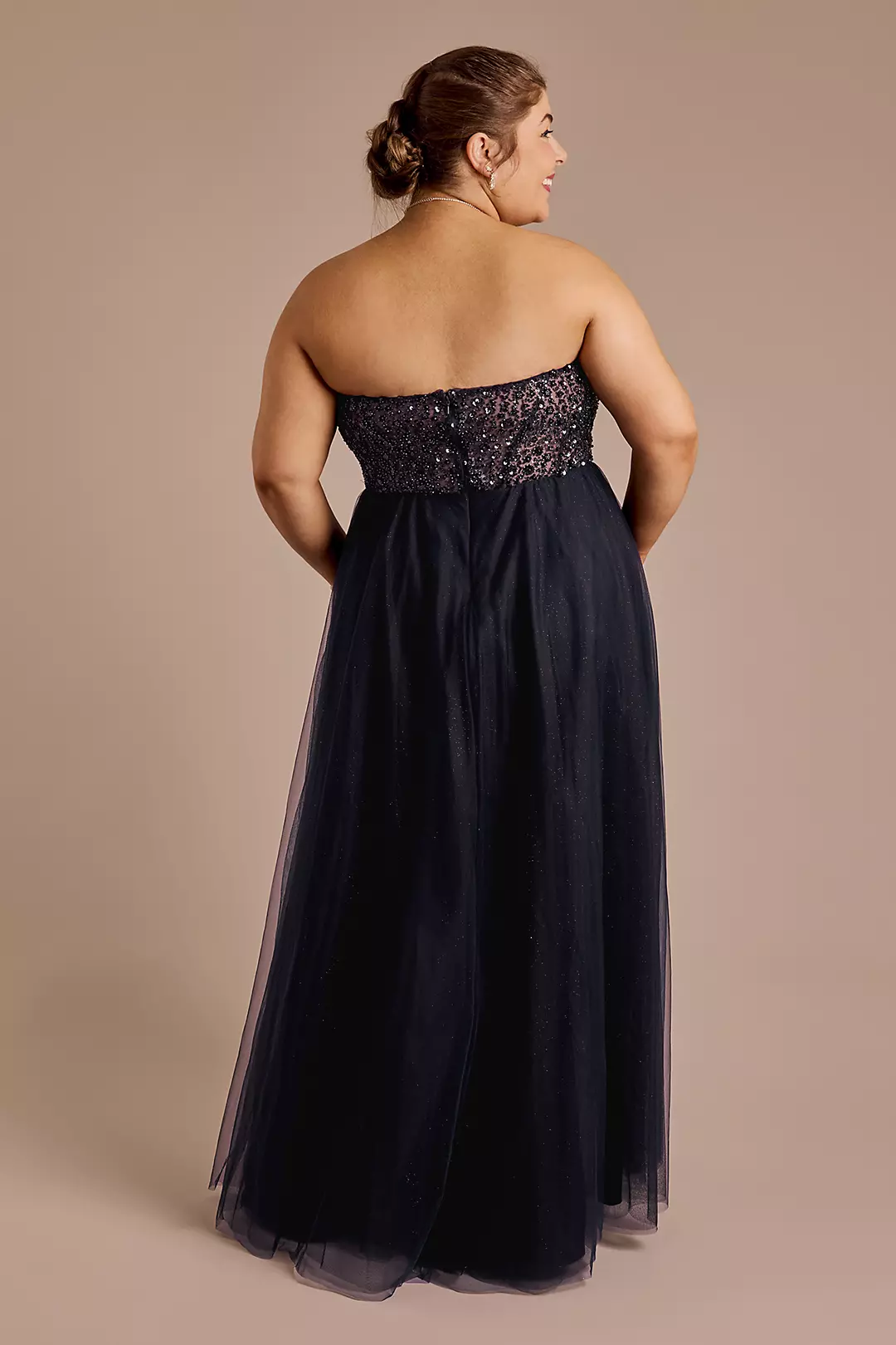 Tulle Strapless A Line Plus Size Dresses with Beaded