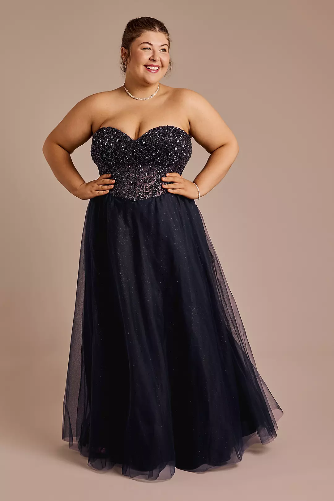 Tulle Strapless A Line Plus Size Dresses with Beaded