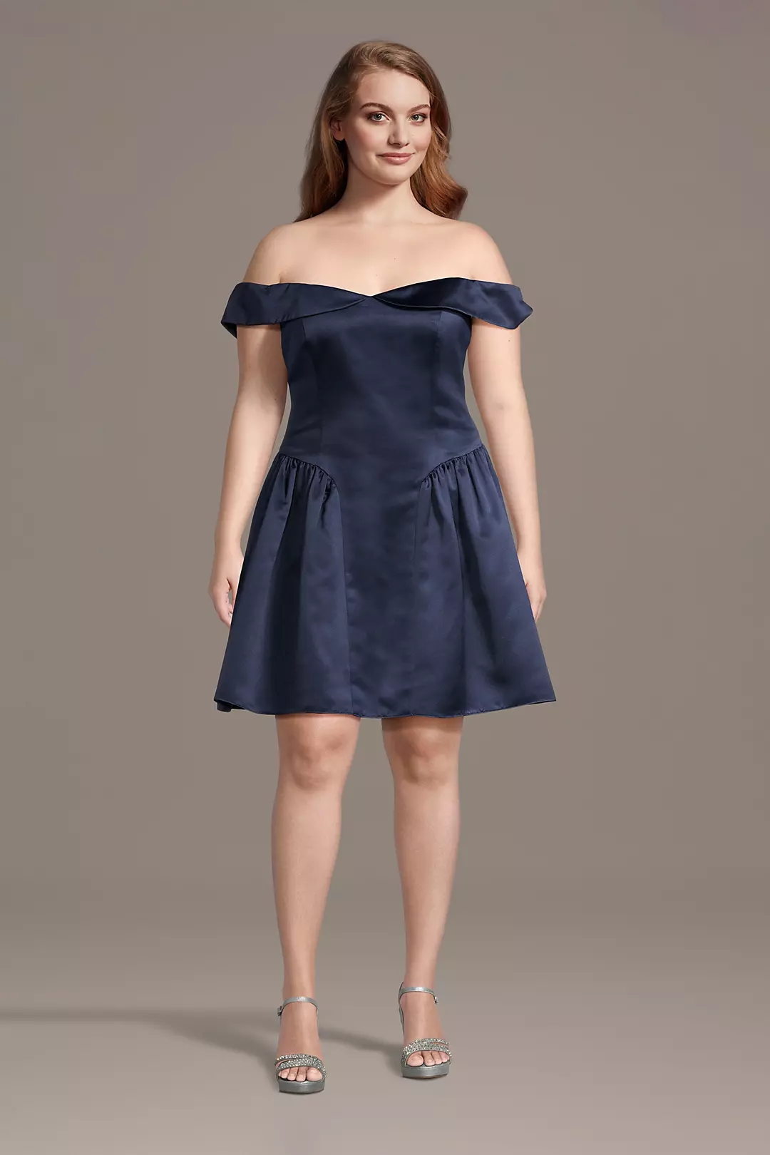 Satin Off Shoulder A Line Plus Size Dresses with Ruched