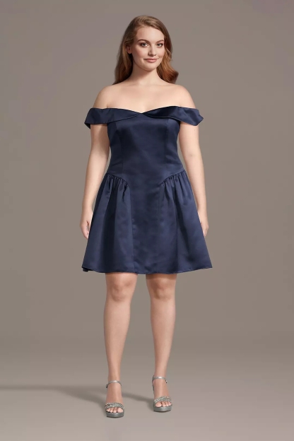 Satin Off Shoulder A Line Plus Size Dresses with Ruched