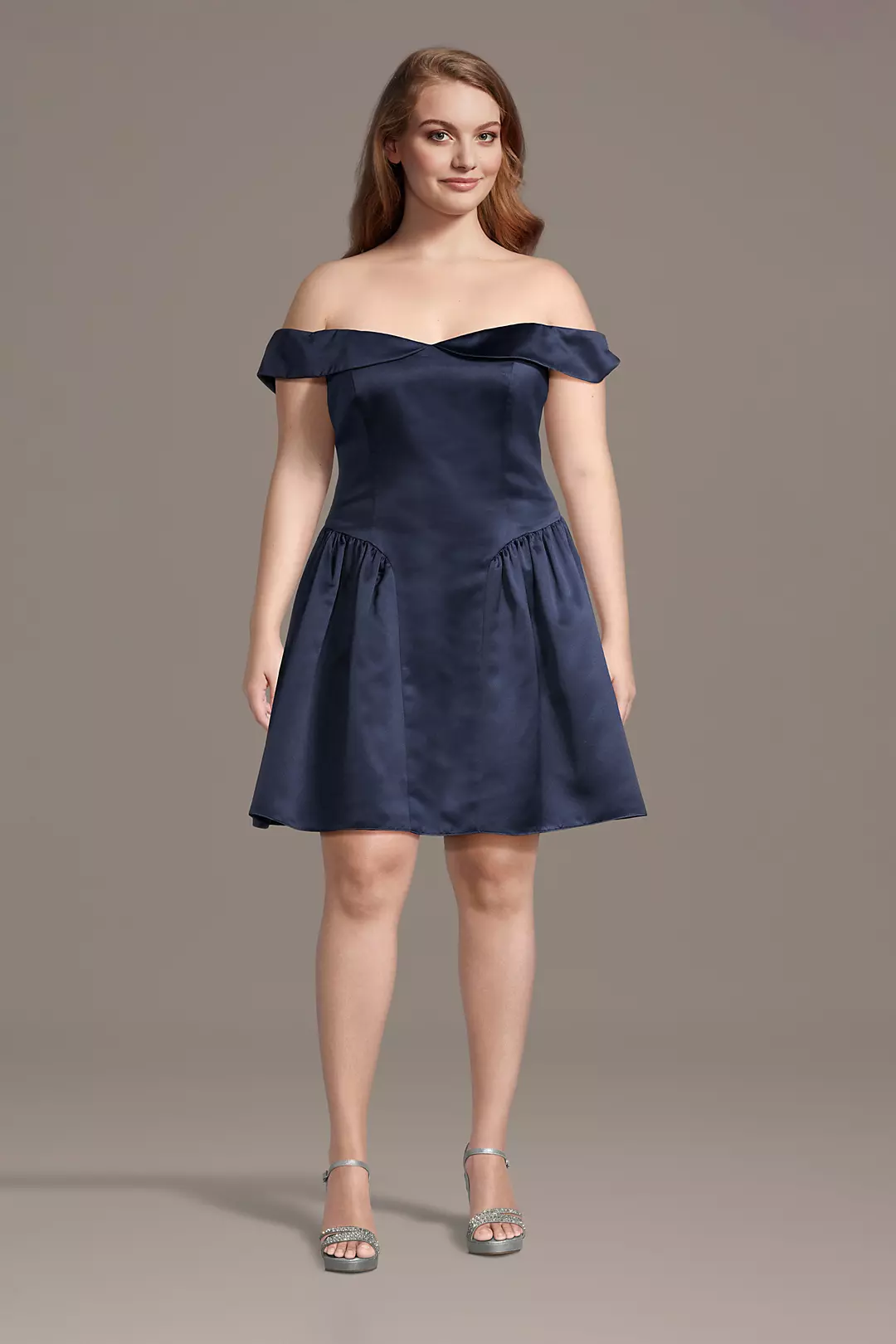 Satin Off Shoulder A Line Plus Size Dresses with Ruched