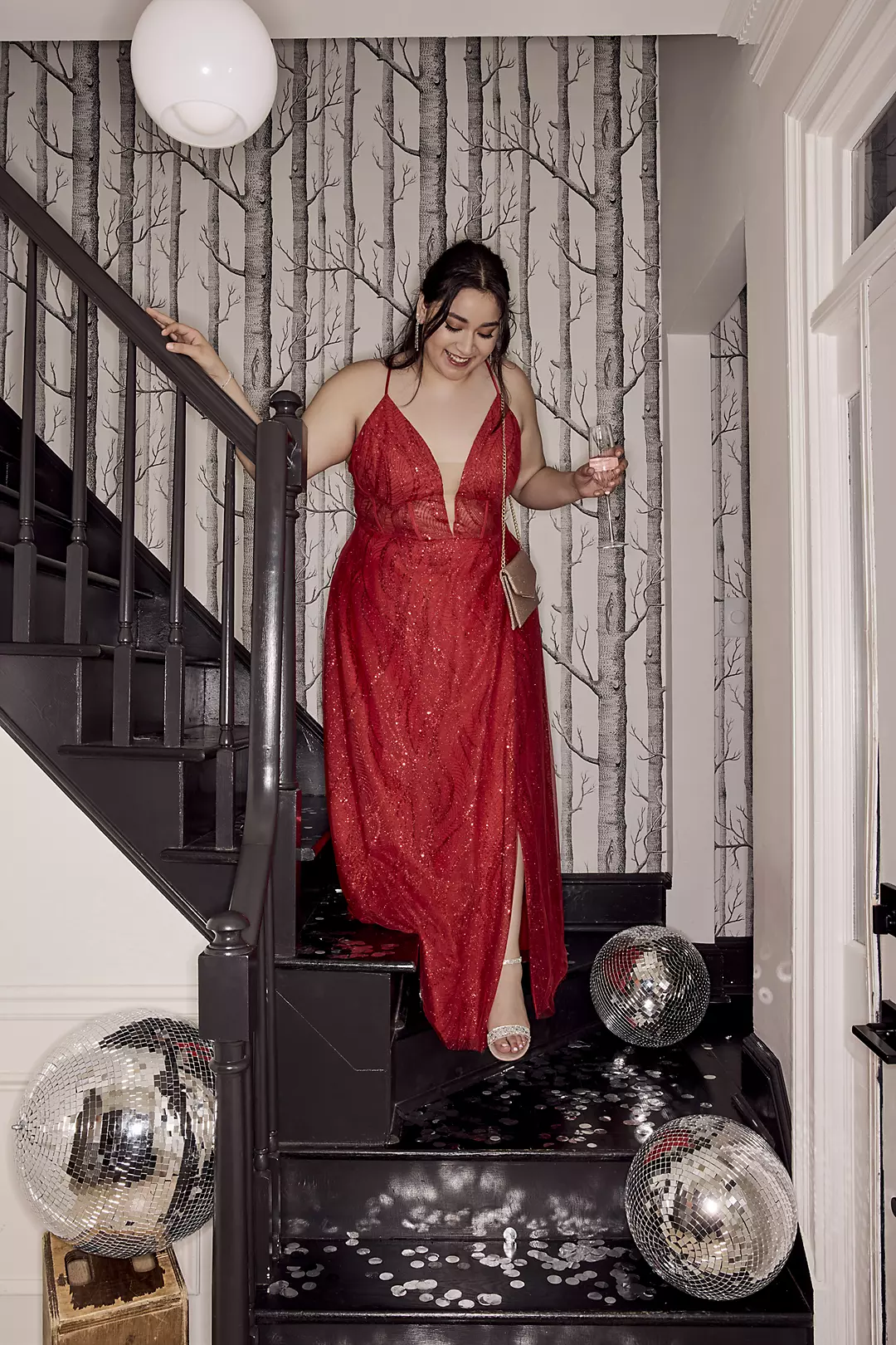 Sparkly Tulle Deep V Neck A Line Plus Size Dresses