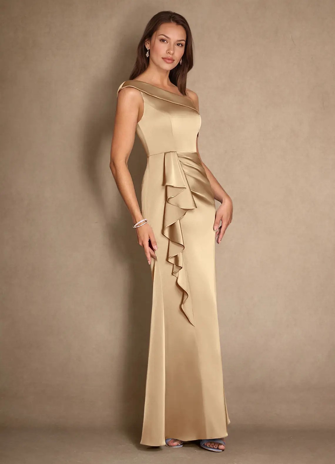 Satin Off Shoulder Mother of the Bride Dresses