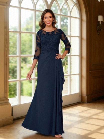 Chiffon Round Neck Mother of the Bride Dresses with Embroidery