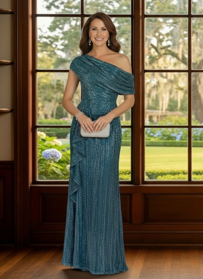 Shimmering One Shoulder Mother of the Bride Dresses with Ruffles
