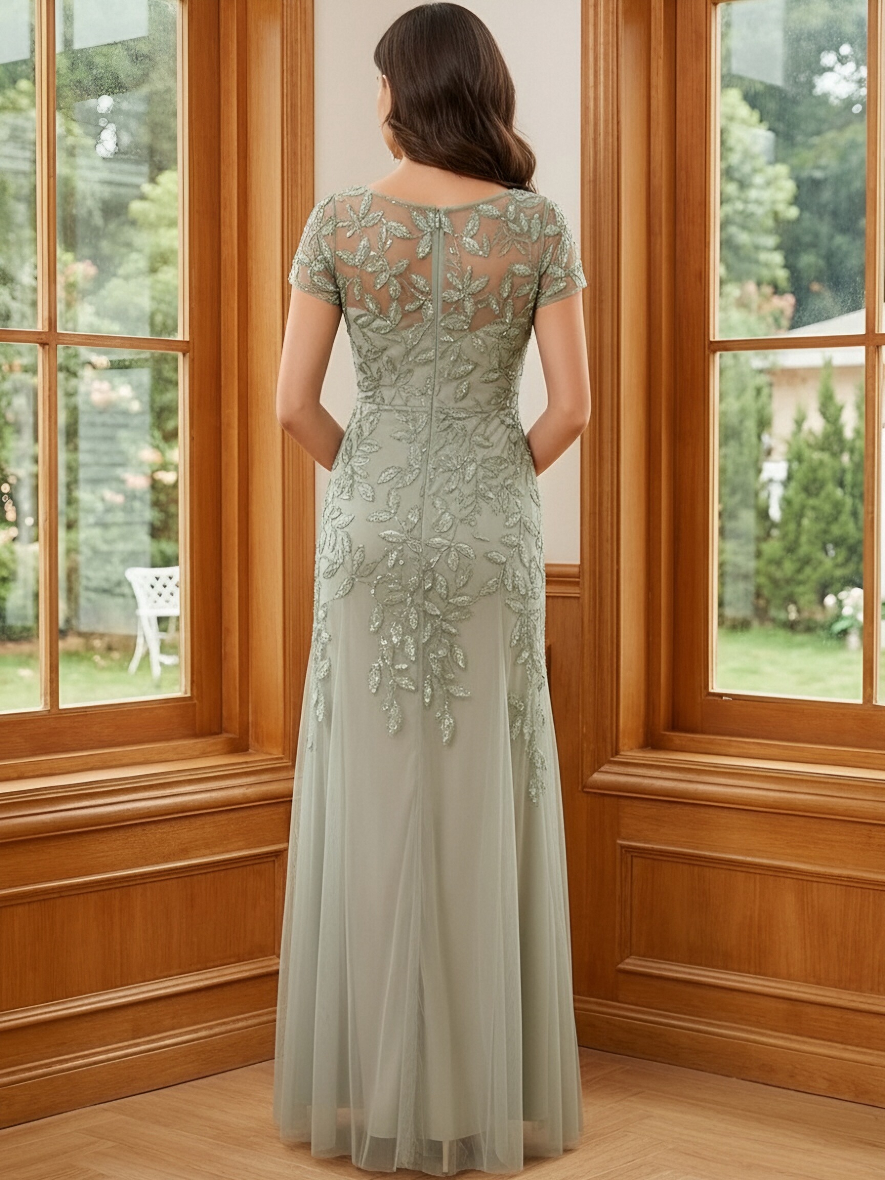 Squin Round Neck Mother of the Bride Dresses with Slit