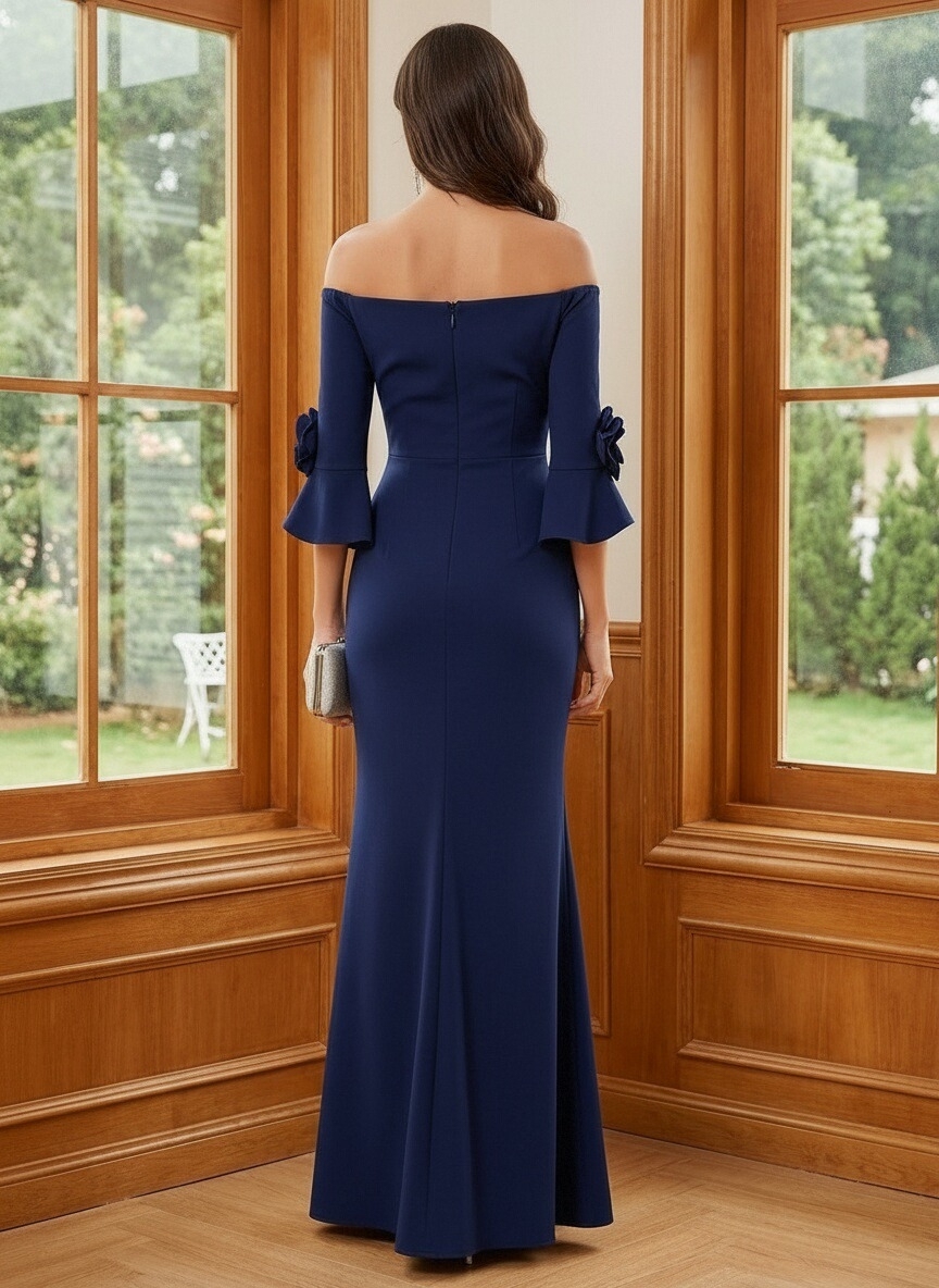 Off the Shoulder Chiffon Rose Sleeve Mermaid Formal Gown